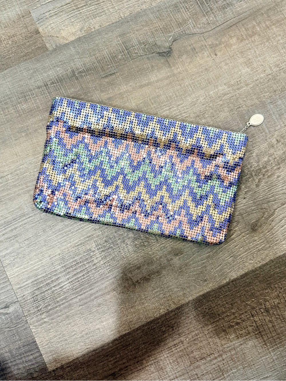Vintage Whiting & Davis Pastel Chevron Mesh Clutch Disco 70s 80s Retro